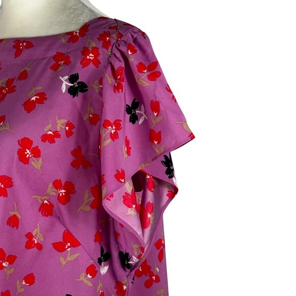 Ann Taylor Square Neck FLutter Sleeve Lavendar & Red Floral Blouse Size M - Picture 8 of 8